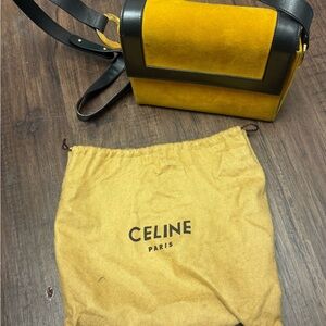 Celine Mustard Suede with Black Leather Crossbody